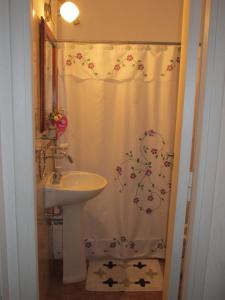 a bathroom with a sink and a shower curtain at Cerca de Todo in Miramar