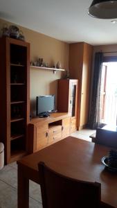 sala de estar con TV en un armario de madera en Apartamento Erta, en Pla de l'Ermita