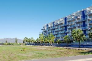 a large apartment building with palm trees in a park at Chill'n Holidays in Moncófar