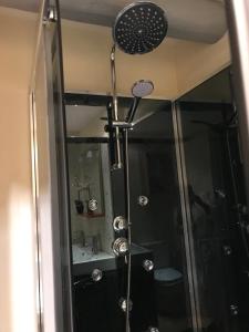 eine Dusche mit Glastür im Bad in der Unterkunft chez la Berthe Colmé in Toul