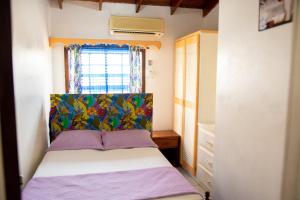 グロス・アイレットにあるTropical Breeze Vacation Home and Apartmentsの小さなベッドルーム(ベッド1台、窓付)