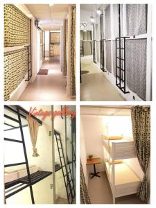 eine Collage mit vier Bildern eines Raumes mit einer Leiter in der Unterkunft Sunset Homestay - Backpacker Hostel Self Checkin in Kuching