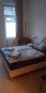 a bedroom with a large bed with a window at Boardinghouse Wilhelmshaven in Wilhelmshaven