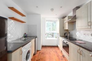 a kitchen with a sink and a dishwasher in it at White City Apartment in London