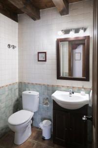 y baño con aseo, lavabo y espejo. en Hotel Rural La Puebla en Orbaneja del Castillo