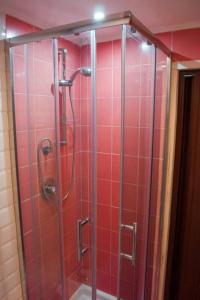 ナポリにあるRostoryの赤いタイル張りのバスルーム(シャワー付)