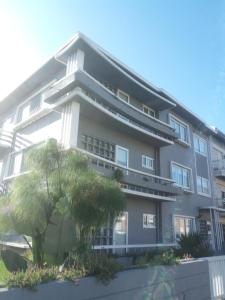 a large building with a palm tree in front of it at Buddies Family Room in Aveiro