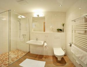 a bathroom with a toilet and a sink and a shower at Hotel Sonnschupfer in Schladming