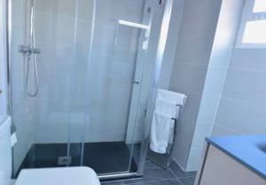 a bathroom with a shower with a glass door at Reus Bedrooms 2 habitaciones con baño privado y cocina compartida in Reus