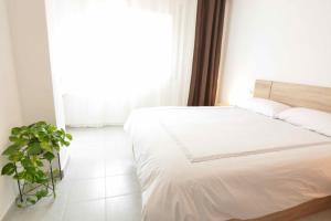 a bedroom with a bed and a potted plant at Reus Bedrooms 2 habitaciones con baño privado y cocina compartida in Reus