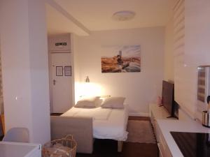 a bedroom with a bed and a painting on the wall at Kaixo-San Mames-Bilbao Intermodal in Bilbao