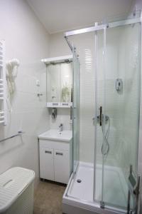 bagno con doccia e lavandino di VMAKS Apartman - Kraljev park a Novi Sad