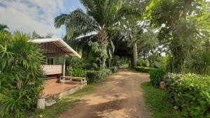 a dirt road next to a house with palm trees at Sawan Srang Nang Kaew in Takhop