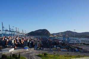 a large harbor with a lot of containers at ONOMO Hotel Tanger Med in Tangier