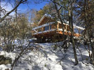 a house in the woods in the snow at Ma Cabane des Hautes-Alpes in Saint-Julien-en-Champsaur