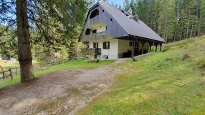 a house on top of a hill with a tree at Apartment Ski Sara Pokljuka in Bled