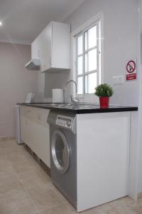 una cucina con lavatrice e lavandino di Nice and New Studio very close to the city center a Málaga