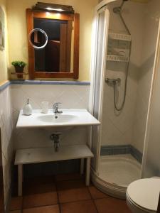 a bathroom with a sink and a shower at Casa Rialto in Olivenza