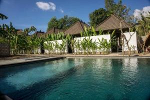 a swimming pool in front of a house at Green Garden Lembongan Yoga Spa and Holistic Healing Center in Nusa Lembongan