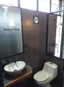 拜縣的住宿－拜縣X旅館，一间带卫生间和水槽的浴室