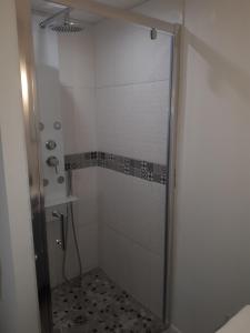 ジョネ・クランにあるFuturoscope appartement 40m2 à 7 min du parcの浴室のガラス扉付きシャワー