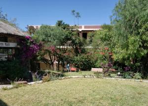 a garden in front of a building with trees and flowers at Jerusalem Hotel Lalibela in Lalibela