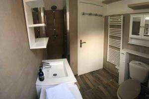 y baño con lavabo blanco y aseo. en Coeur de Ville, Charmant 2 pieces, Parking/Wifi ! en Chartres