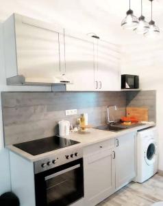 La cuisine est équipée d'une cuisinière, d'un évier et d'un lave-vaisselle. dans l'établissement Nr 1 Apartment with 2 Balconies 3 Bedrooms Near Main Train Station, à Vienne