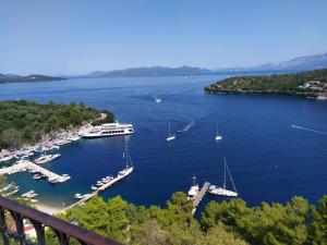 a view of a marina with boats in the water at Studio Spartochori in Meganisi