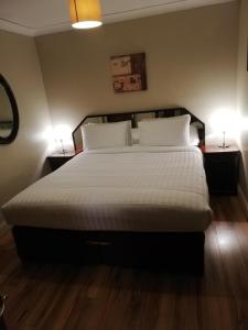 1 dormitorio con 1 cama grande y 2 lámparas en Mullaghbeag Lodge, en Navan