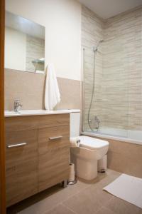 a bathroom with a toilet and a sink and a shower at Apartamentos Costa Xuño in A Coruña