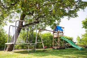 a playground with a tree and a slide at Agriturismo Ca' Vecia in Castelnuovo del Garda