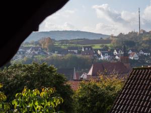 a view of a town with houses and trees at Ferienwohnung Moemlingtal in Momlingen