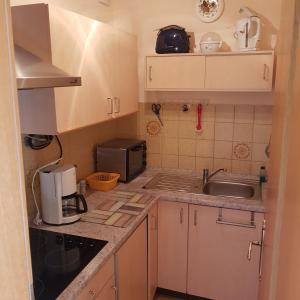 a small kitchen with a sink and a microwave at Haus Hochgrat in Oberstaufen