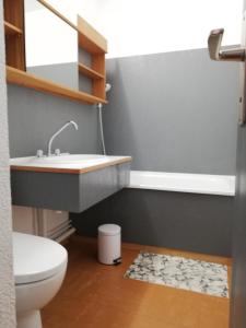 La salle de bains est pourvue d'un lavabo et de toilettes. dans l'établissement Studio 1 pièce PLAGNE VILLAGE 4 personnes 2050 M PIED DES PISTES, à Plagne Villages