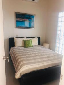 ein Bett mit einem grünen Kissen darüber in der Unterkunft PuntaGaviota in Santa Cruz Huatulco