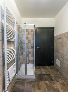 Łazienka z prysznicem i szklanymi drzwiami w obiekcie Agriturismo Le Case Di Campagna w mieście Dossobuono