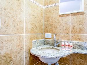 een badkamer met een wastafel en een spiegel bij Hotel Macuco in Sao Paulo