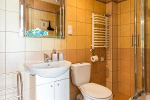 een badkamer met een toilet, een wastafel en een douche bij Na Stromej in Zakopane