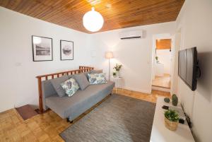 ein Wohnzimmer mit einem Sofa und einem TV in der Unterkunft FLH Bairro Alto Charming Apartment in Lissabon