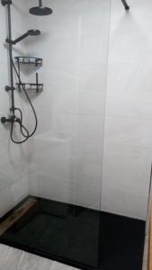 bagno con doccia e parete in vetro di Aloha Miami a Miami Platja