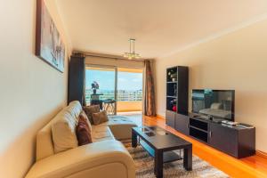 een woonkamer met een bank en een tv bij FLH Funchal Green Park Apartment with Pool in Funchal