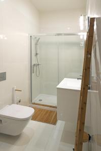 a bathroom with a shower and a toilet and a sink at FLH Living Oporto Lofts in Porto