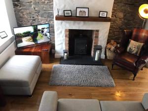 a living room with a couch and a fireplace at Arthur Street Guest Cottage No16 in Hillsborough