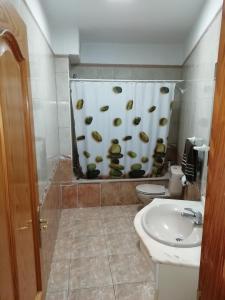 a bathroom with a shower with a toilet and a sink at THREE BEDROOM APARTAMENT II NEAR SANTA CRUZ in Santa Cruz de Tenerife