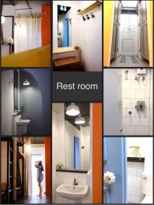 a collage of images of a bathroom with a rest room at Bangkok Sanookdee Hostel in Bangkok