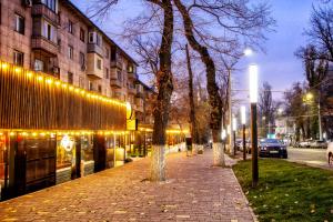 a street with christmas lights on the side of a building at 425 Апартаменты в Золотом квадрате в центре Отлично подходят для командированных и туристов in Almaty