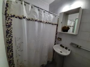 a bathroom with a shower curtain and a sink at TODO EL CENTRO A TUS PIES in Formosa +23 photos