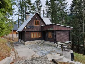 a large wooden house in the middle of a forest at Chata Veronika in Terchová