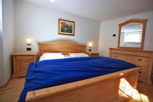 ヴィーゴ・ディ・ファッサにあるVilletta Claraのベッドルーム1室(大型ベッド1台、青い毛布付)